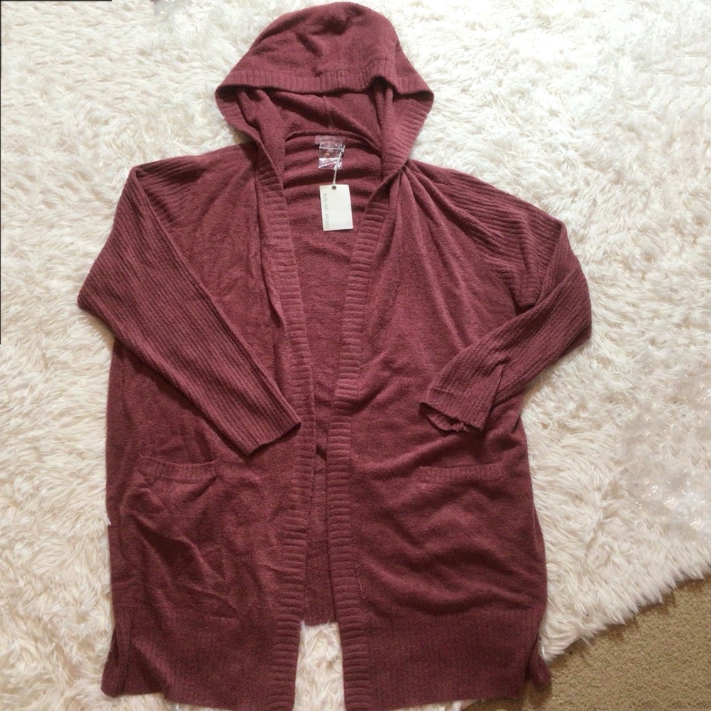 NWT Barefoot Dreams Cozy Chic Lite Hooded Relaxed Cardi Berry 3X XXXL Soft Plus - Picture 3 of 6
